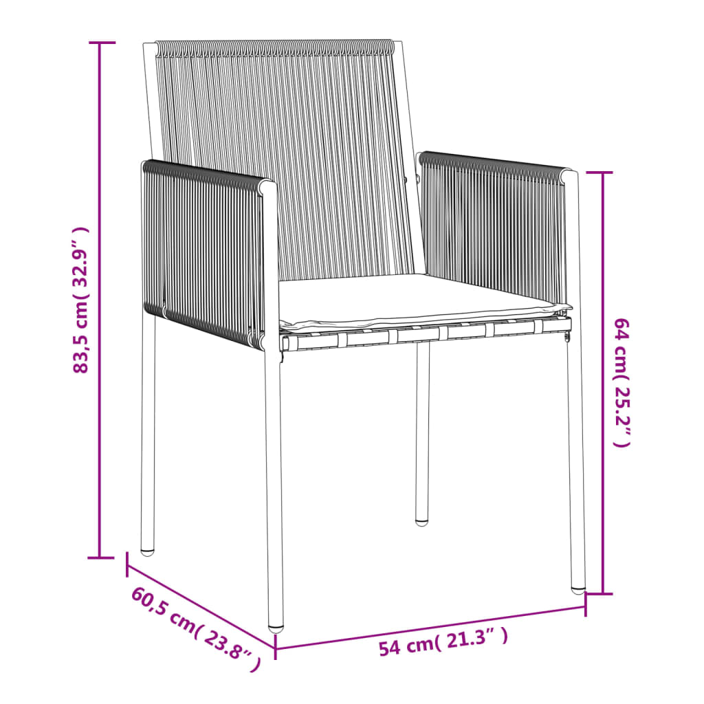 Vrtne stolice s jastucima 2 kom crne 54x60,5x83,5 cm poliratan