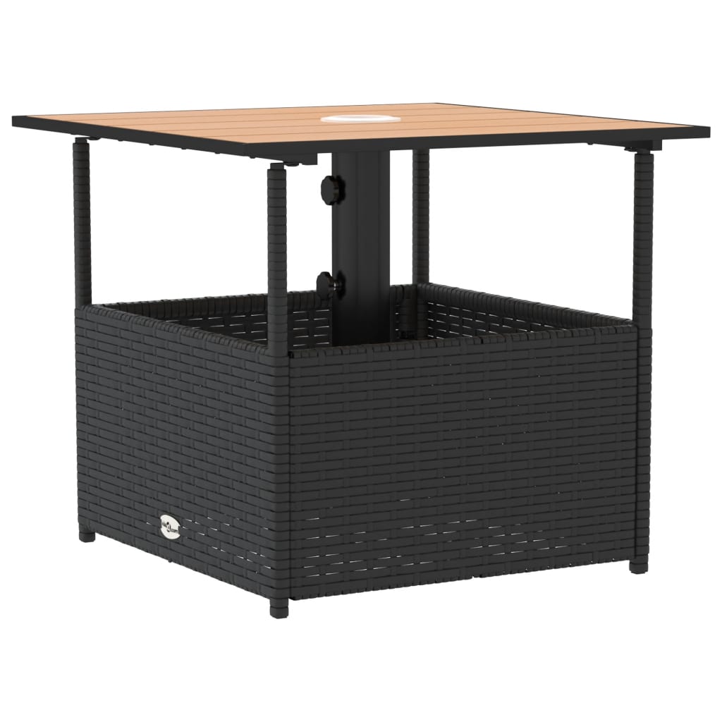 Vrtni stol s rupom za suncobran crni 55x55x46,5 cm poliratan