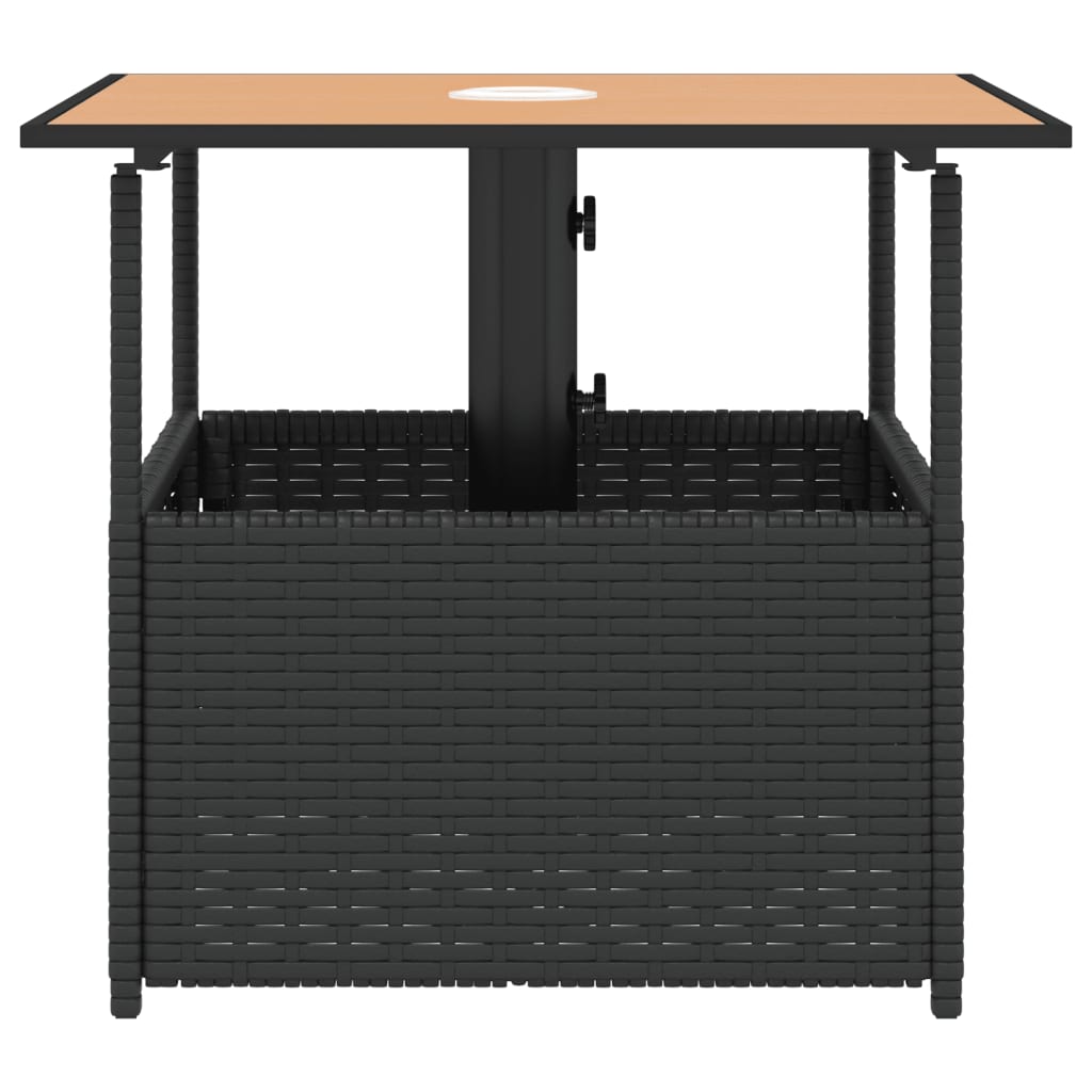 Vrtni stol s rupom za suncobran crni 55x55x46,5 cm poliratan