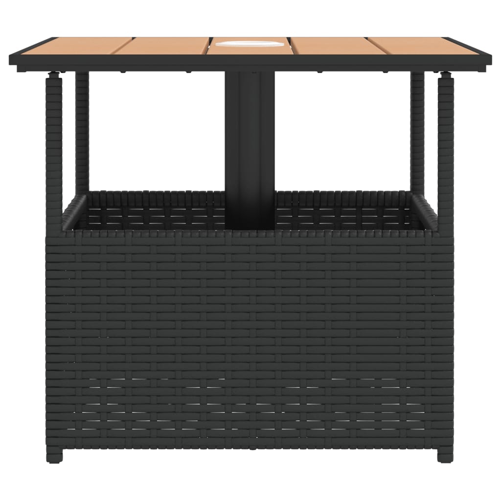 Vrtni stol s rupom za suncobran crni 55x55x46,5 cm poliratan