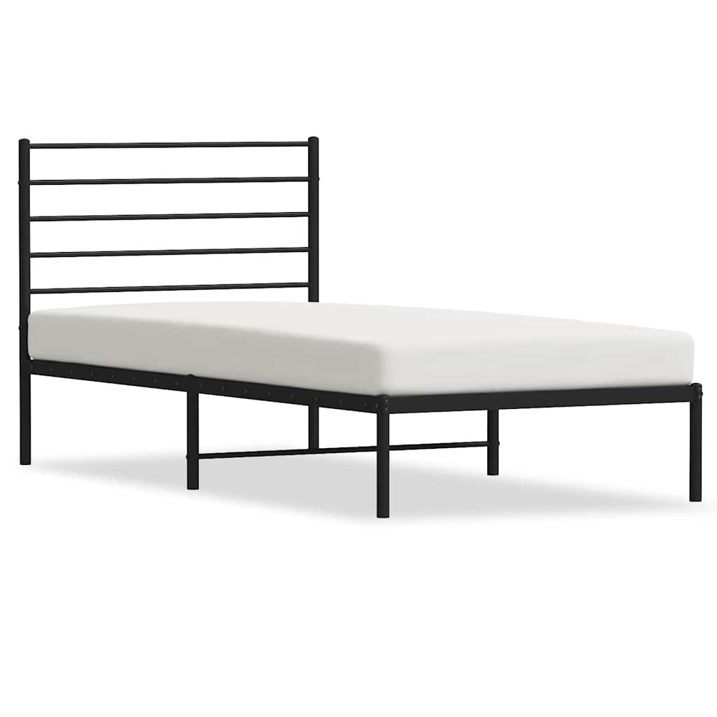 Metalni okvir za krevet s uzglavljem crni 75x190 cm