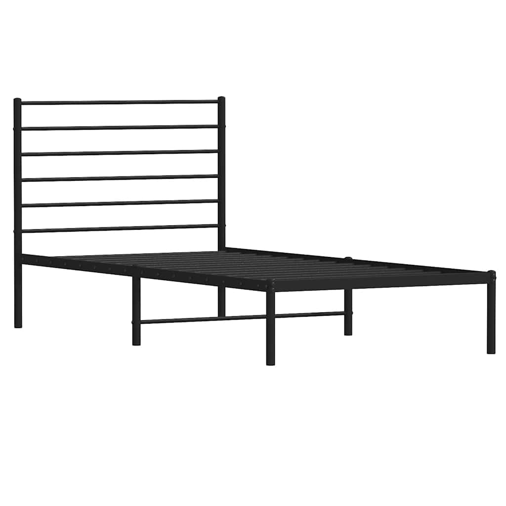 Metalni okvir za krevet s uzglavljem crni 107x203 cm