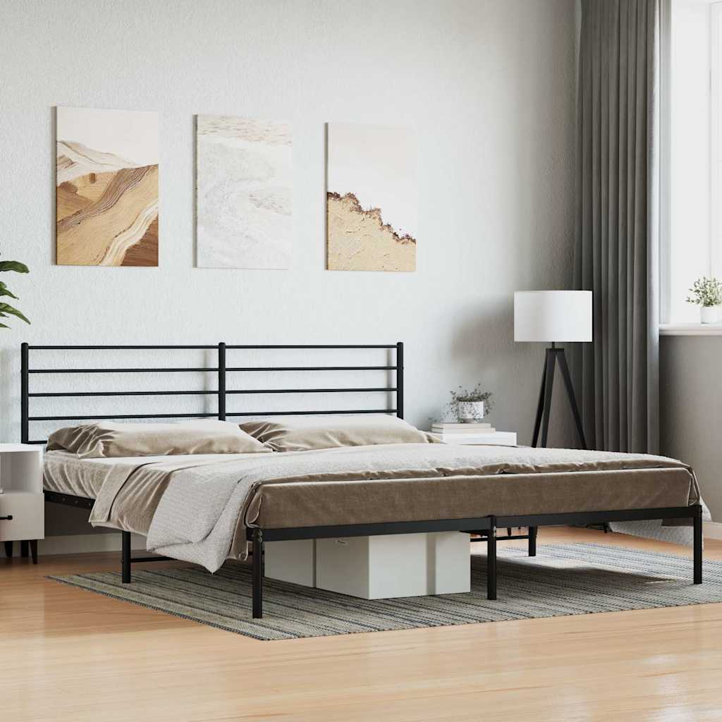 Metalni okvir za krevet s uzglavljem crni 200x200 cm