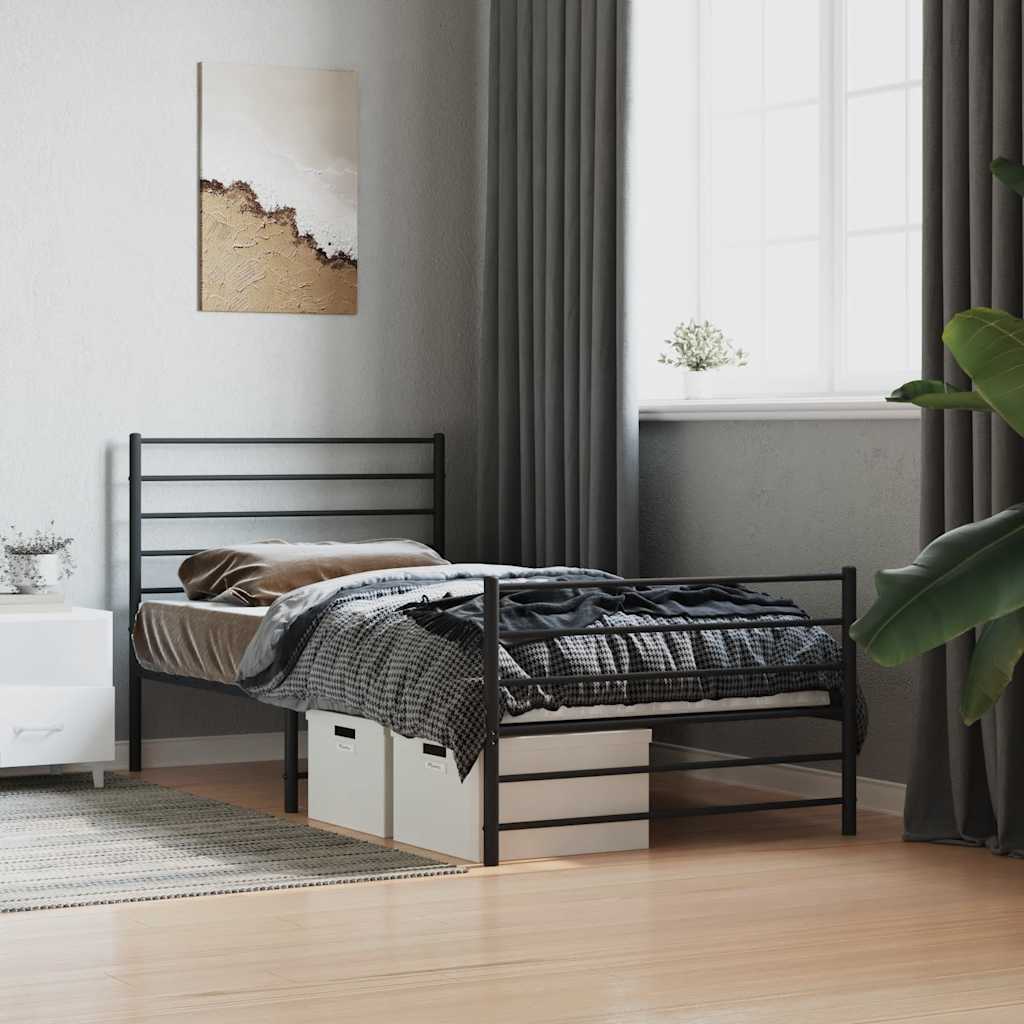 Metalni okvir kreveta uzglavlje i podnožje crni 90x190 cm