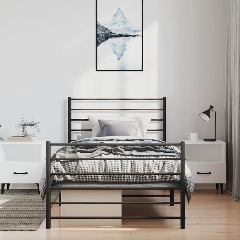 Metalni okvir kreveta uzglavlje i podnožje crni 100x190 cm