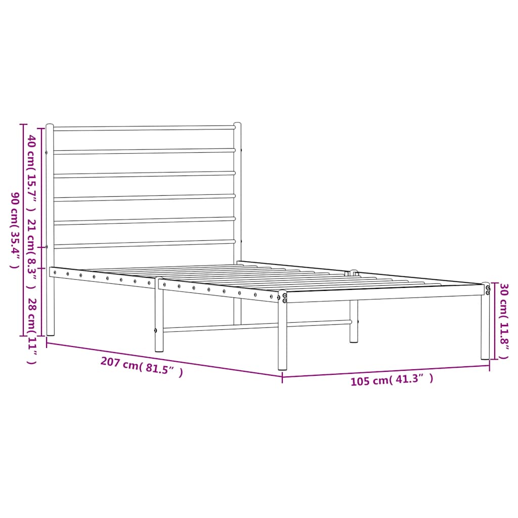 Metalni okvir za krevet s uzglavljem bijeli 100x200 cm
