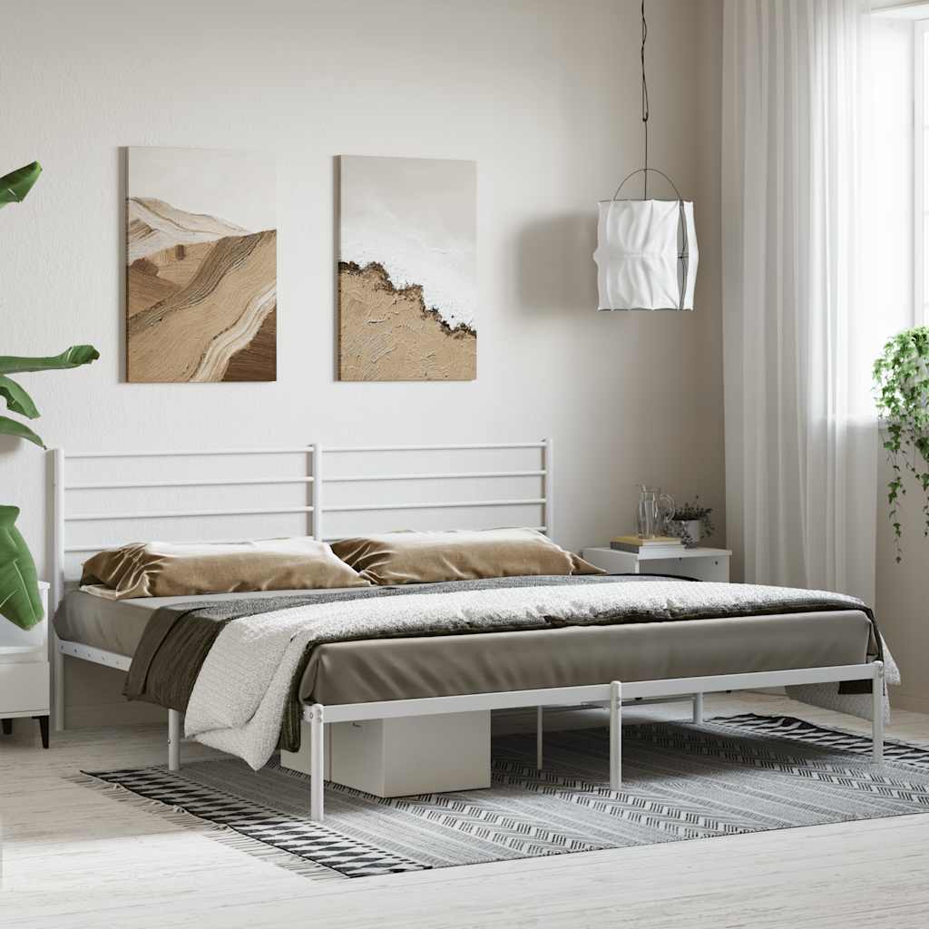 Metalni okvir za krevet s uzglavljem bijeli 200x200 cm