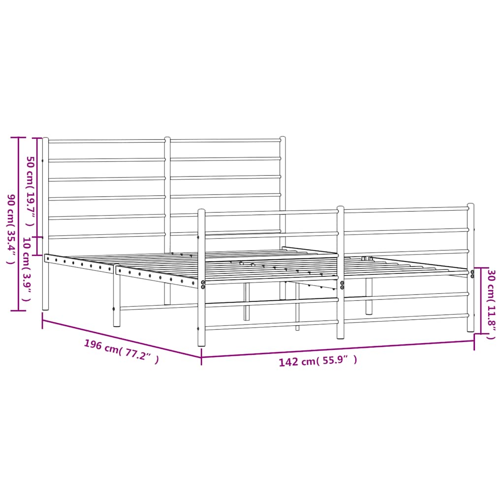 Metalni okvir kreveta uzglavlje i podnožje bijeli 135 x 190 cm