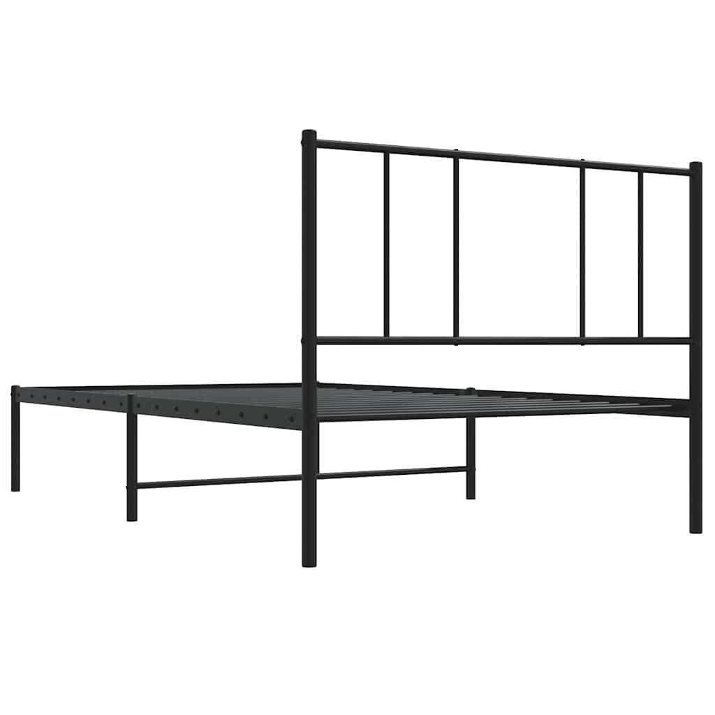 Metalni okvir za krevet s uzglavljem crni 75x190 cm