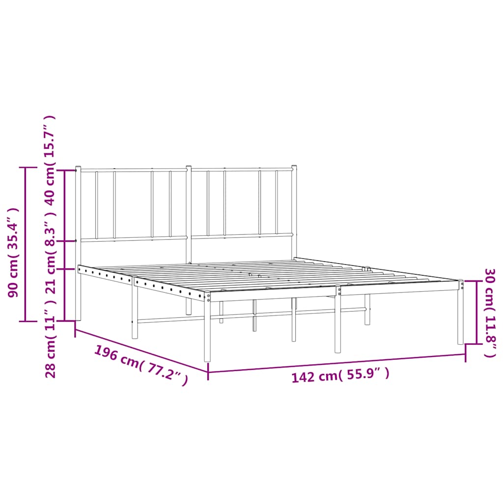 Metalni okvir za krevet s uzglavljem crni 135x190 cm