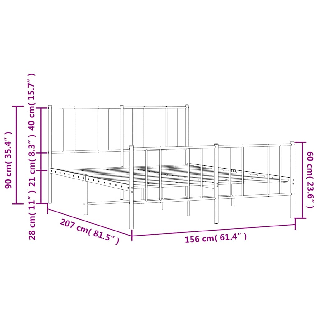 Metalni okvir kreveta uzglavlje i podnožje crni 150x200 cm