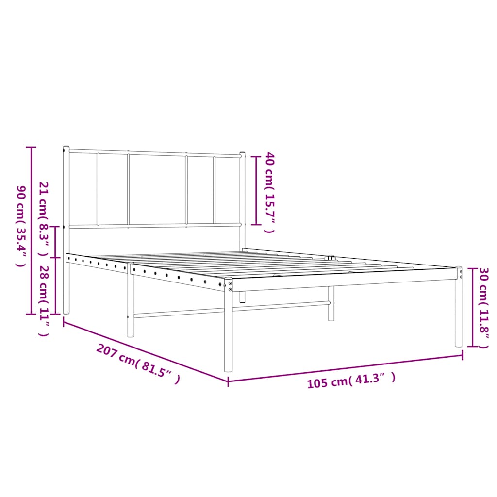 Metalni okvir za krevet s uzglavljem bijeli 100x200 cm