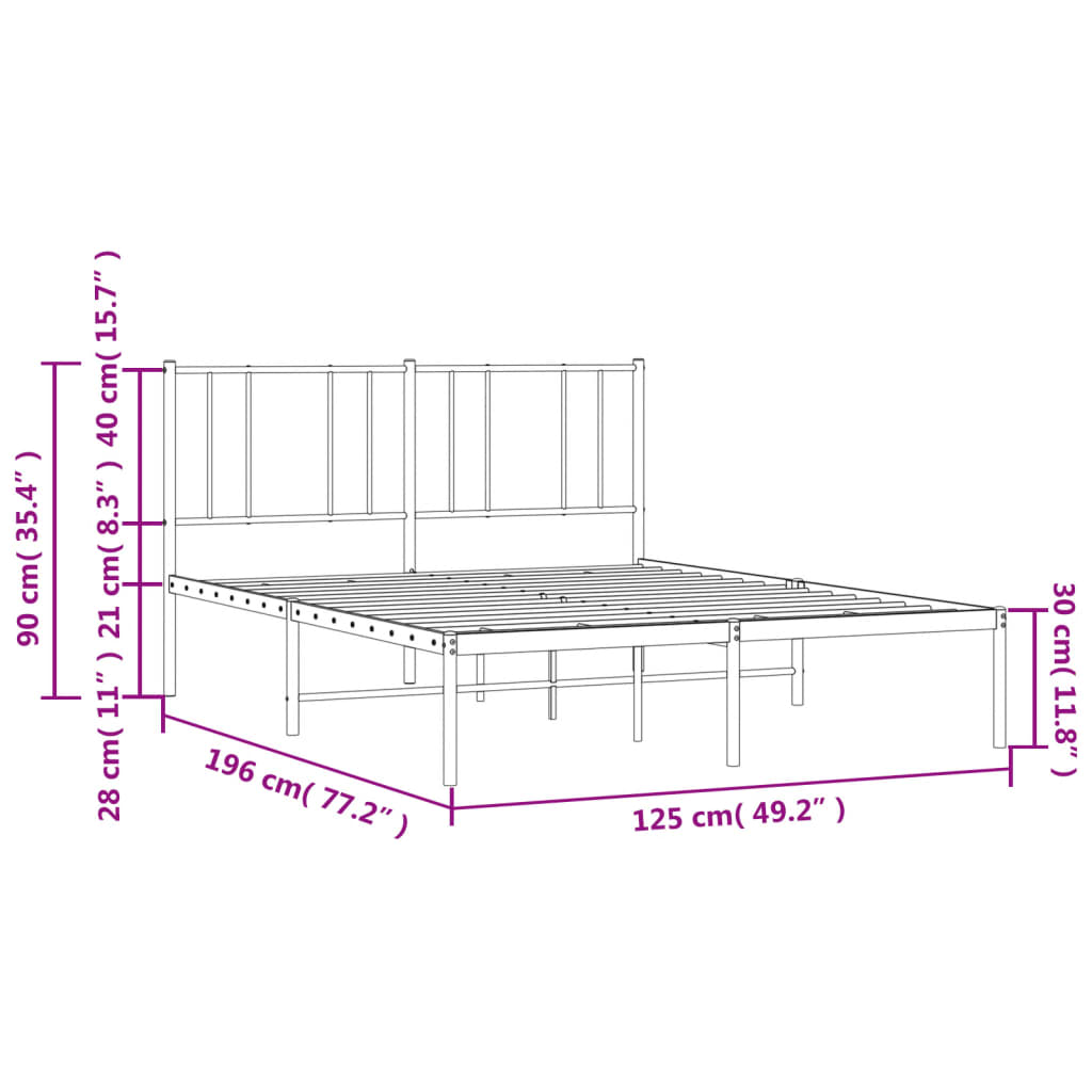 Metalni okvir za krevet s uzglavljem bijeli 120 x 190 cm
