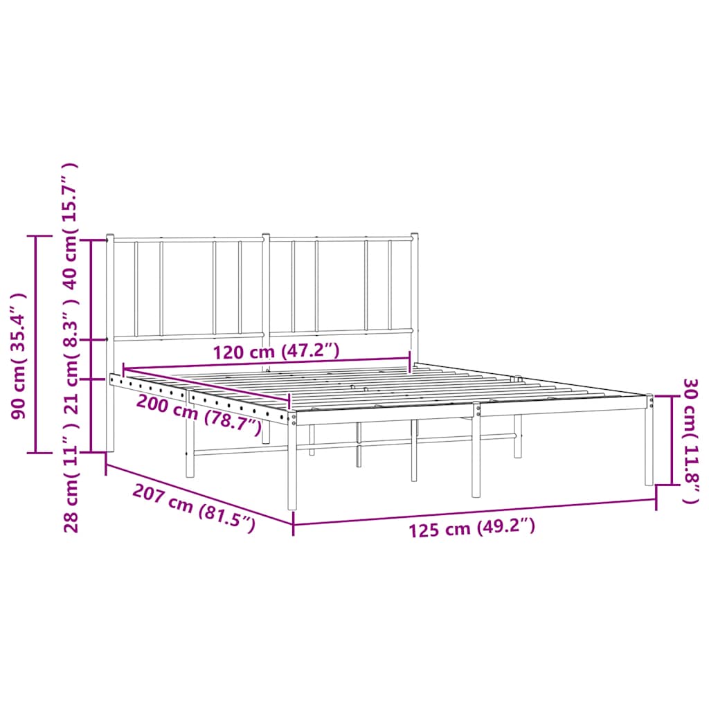 Metalni okvir za krevet s uzglavljem bijeli 120x200 cm