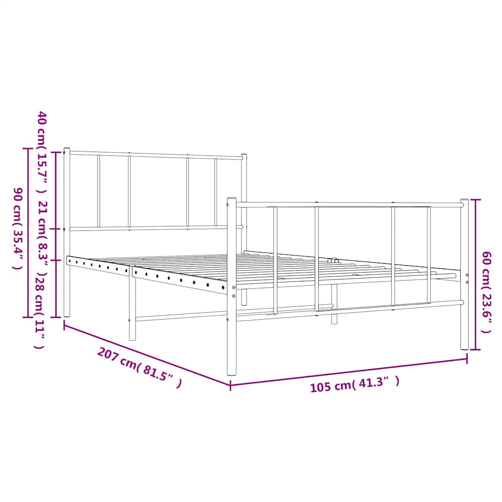 Metalni okvir kreveta uzglavlje i podnožje bijeli 100x200 cm