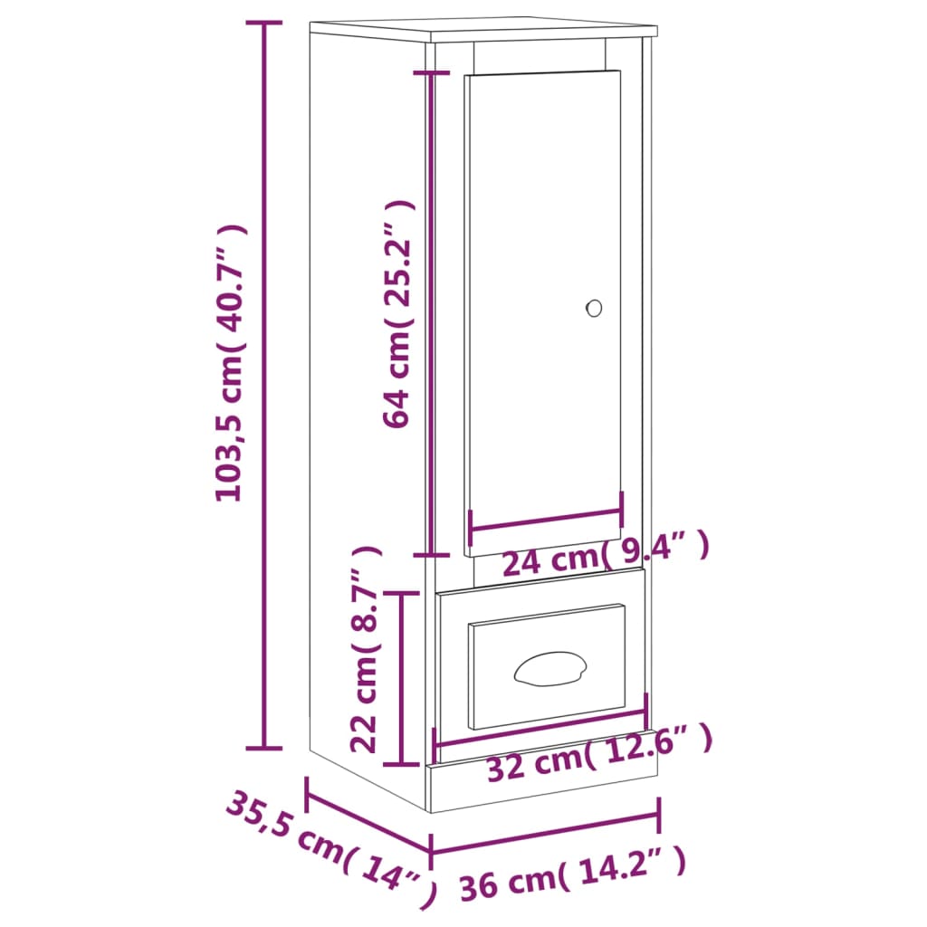 Visoka komoda bijela 36 x 35,5 x 103,5 cm od konstruiranog drva