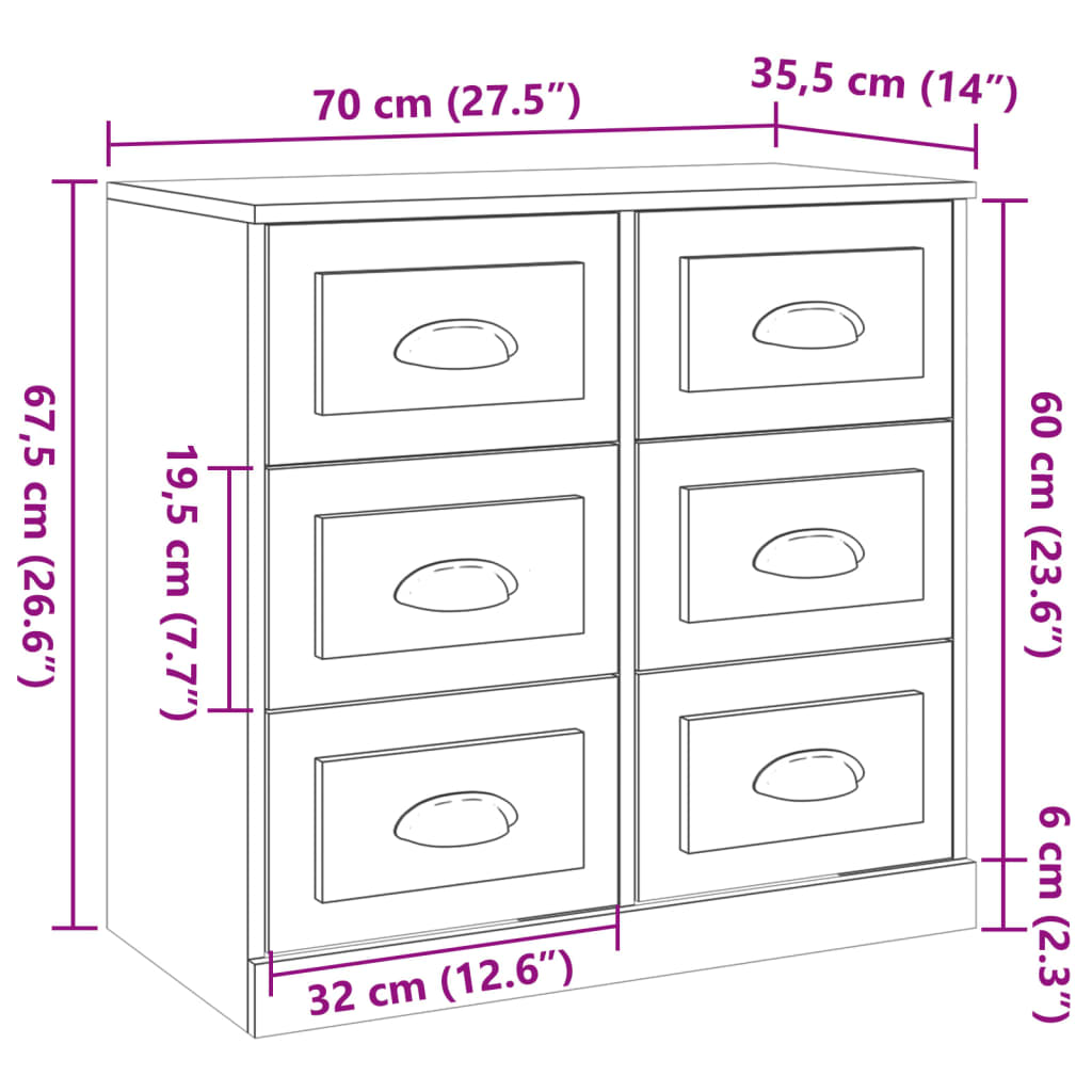 Komoda boja dimljenog hrasta 70x35,5x67,5 cm konstruirano drvo