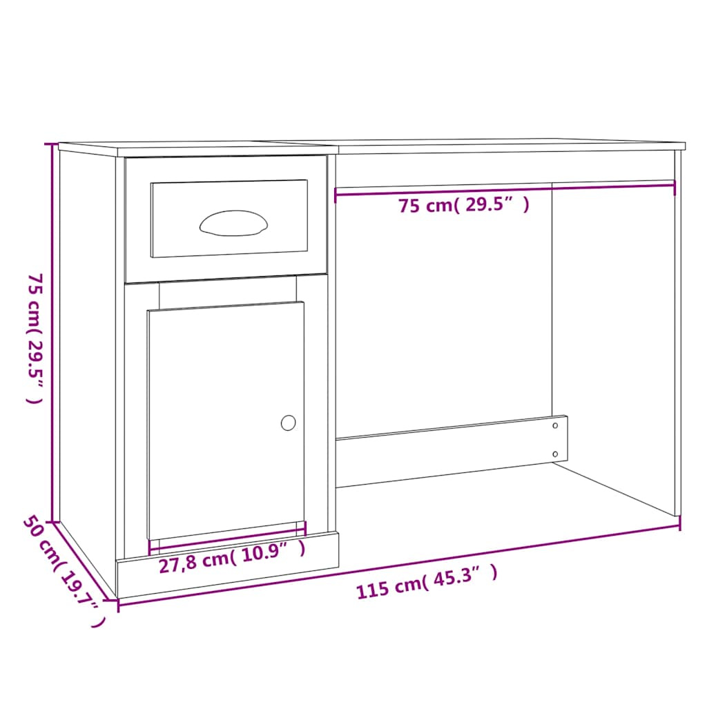 Radni stol s ladicom boja hrasta 115x50x75 cm konstruirano drvo