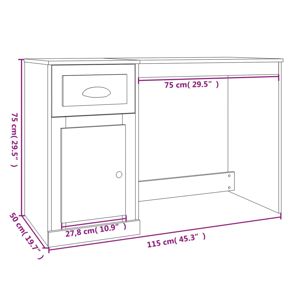 Radni stol s ladicom siva boja hrasta 115 x 50 x 75 cm drveni