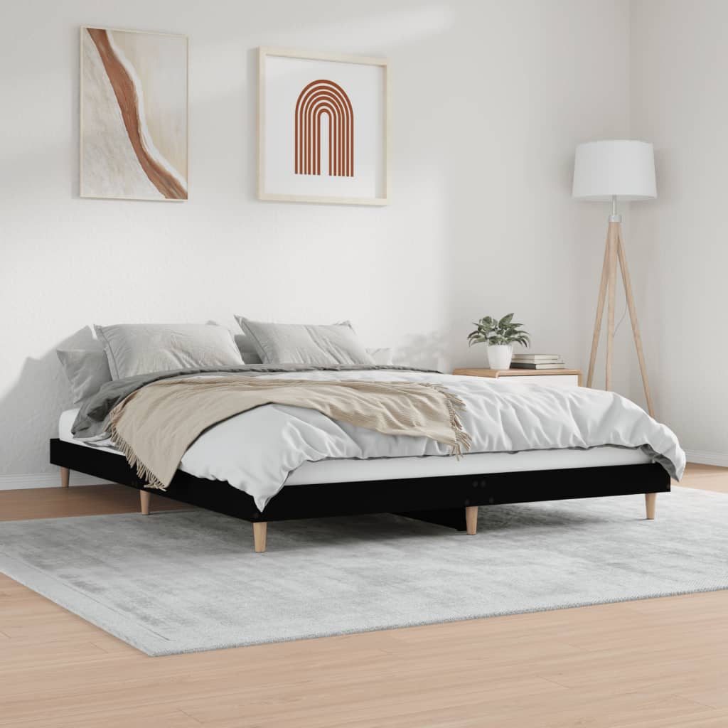 Okvir za krevet crni 200 x 200 cm konstruirano drvo