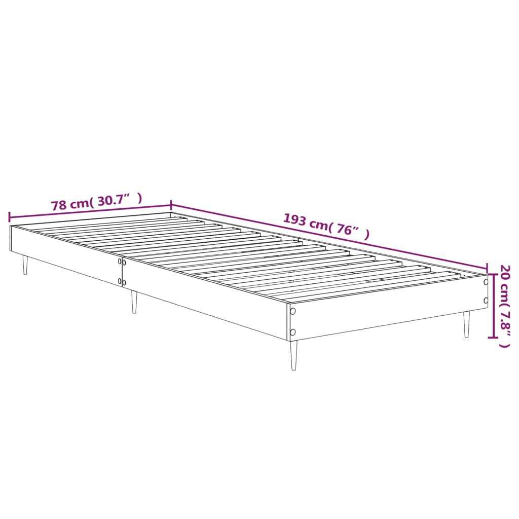 Okvir za krevet boja hrasta 75 x 190 cm od konstruiranog drva