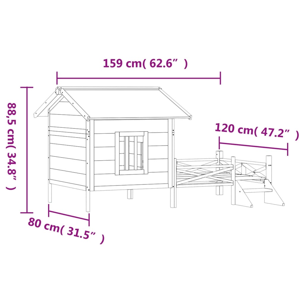Kućica za pse siva 159 x 120 x 88,5 cm od masivne borovine