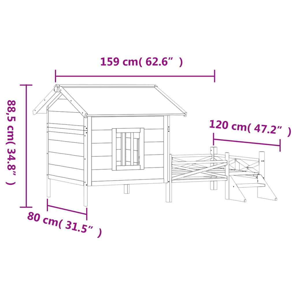 Kućica za pse boja kave 159 x 120 x 88,5 cm od masivne borovine