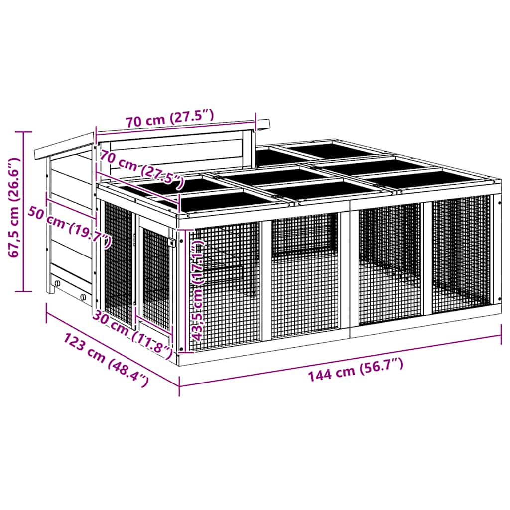 Kavez za zečeve boja kave 144 x 123 x 67,5 cm masivna borovina