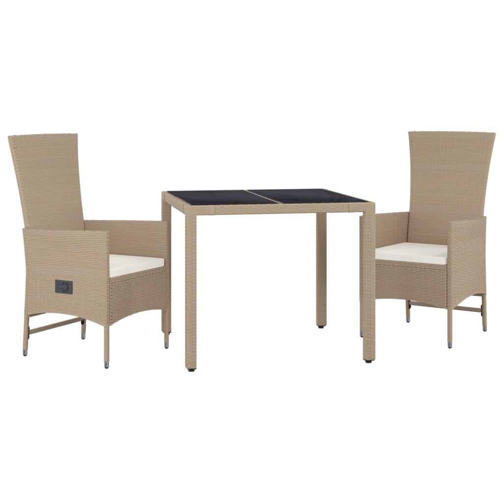 3-dijelni vrtni blagovaonski set od poliratana s jastucima bež
