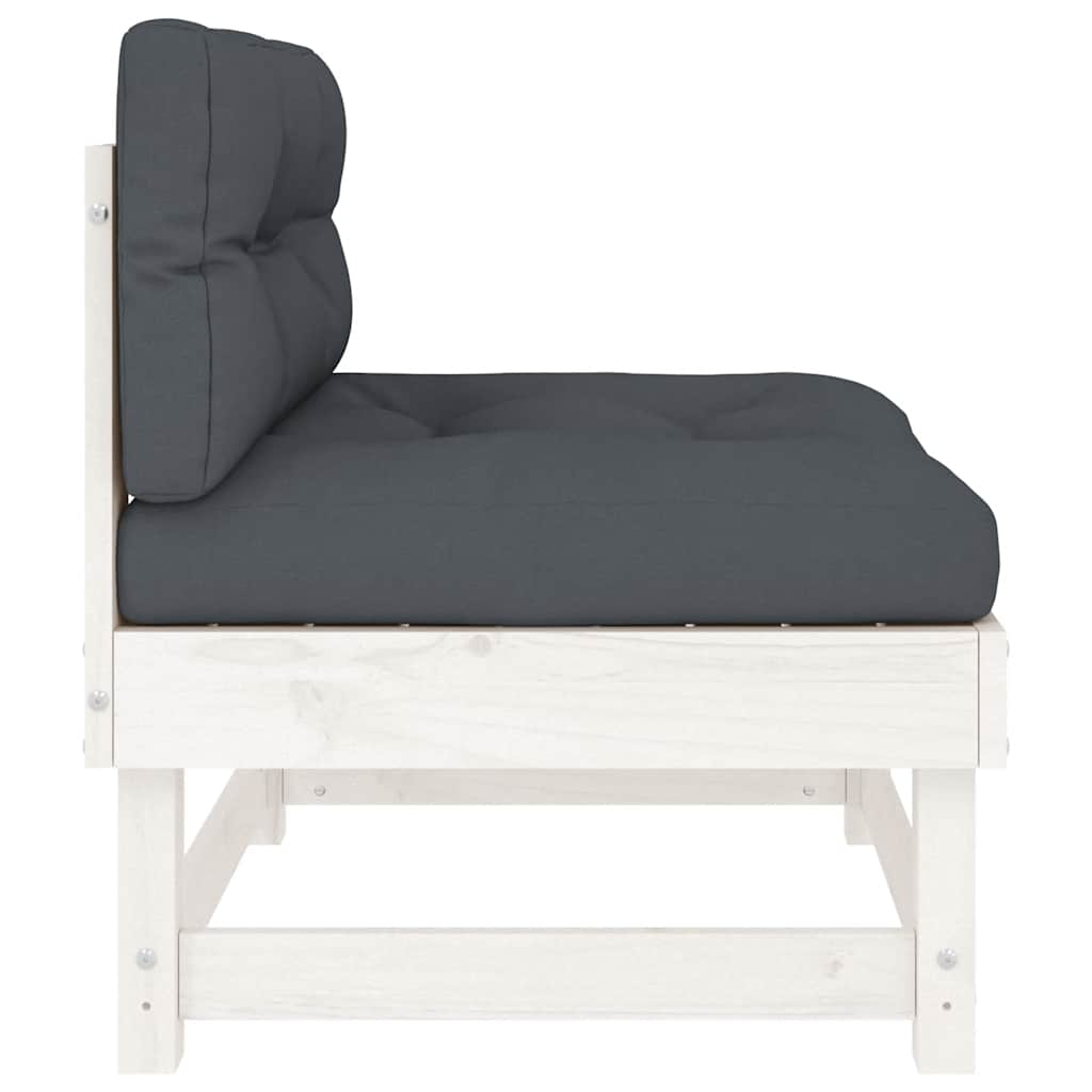 Srednja sofa od masivne borovine s jastucima bijela