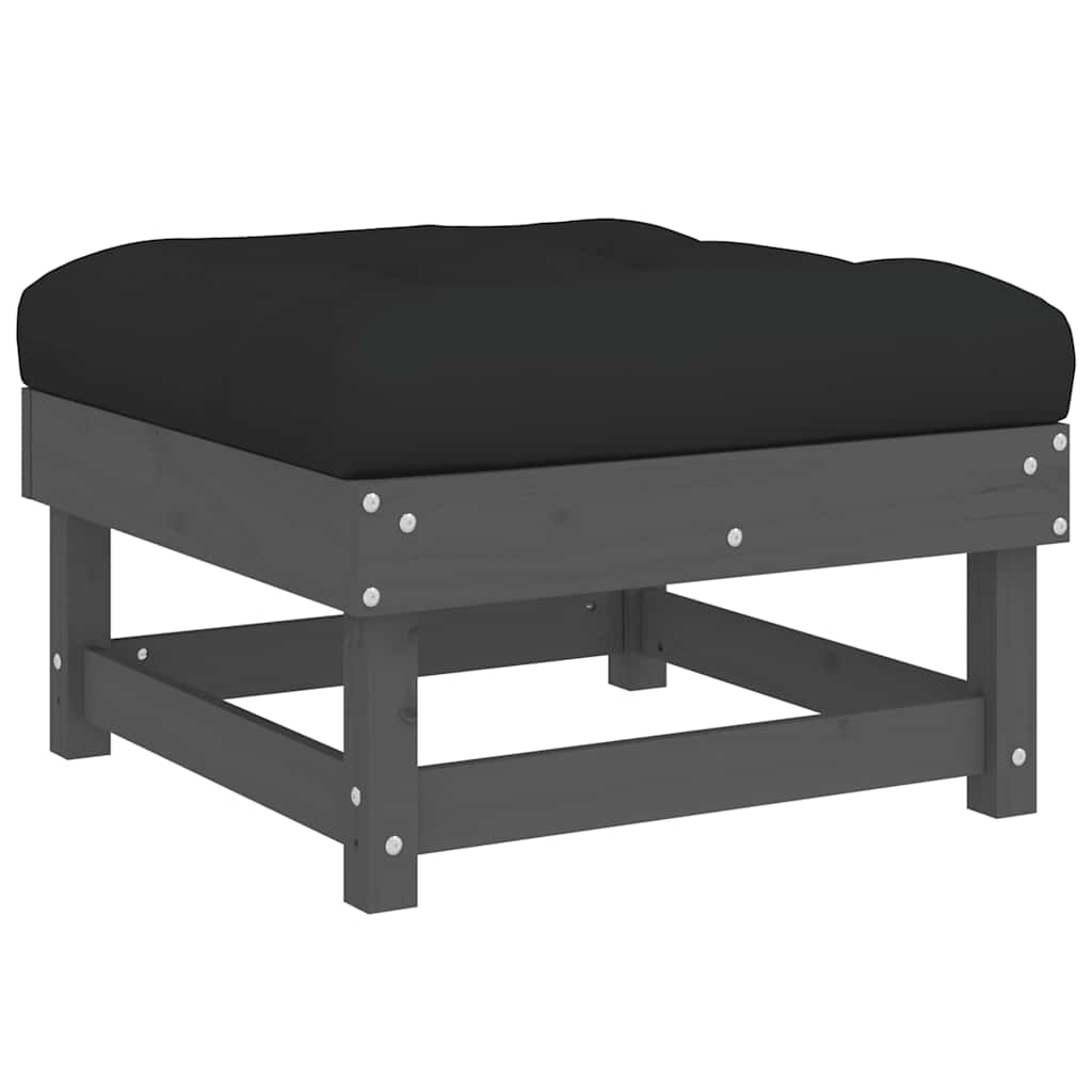 Vrtni tabure s jastukom sivi od masivne borovine