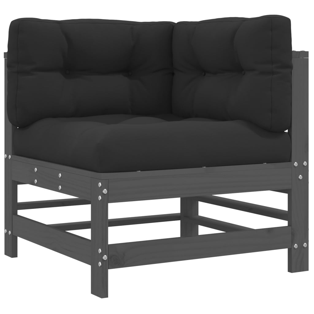 Kutna sofa od masivne borovine s jastucima siva