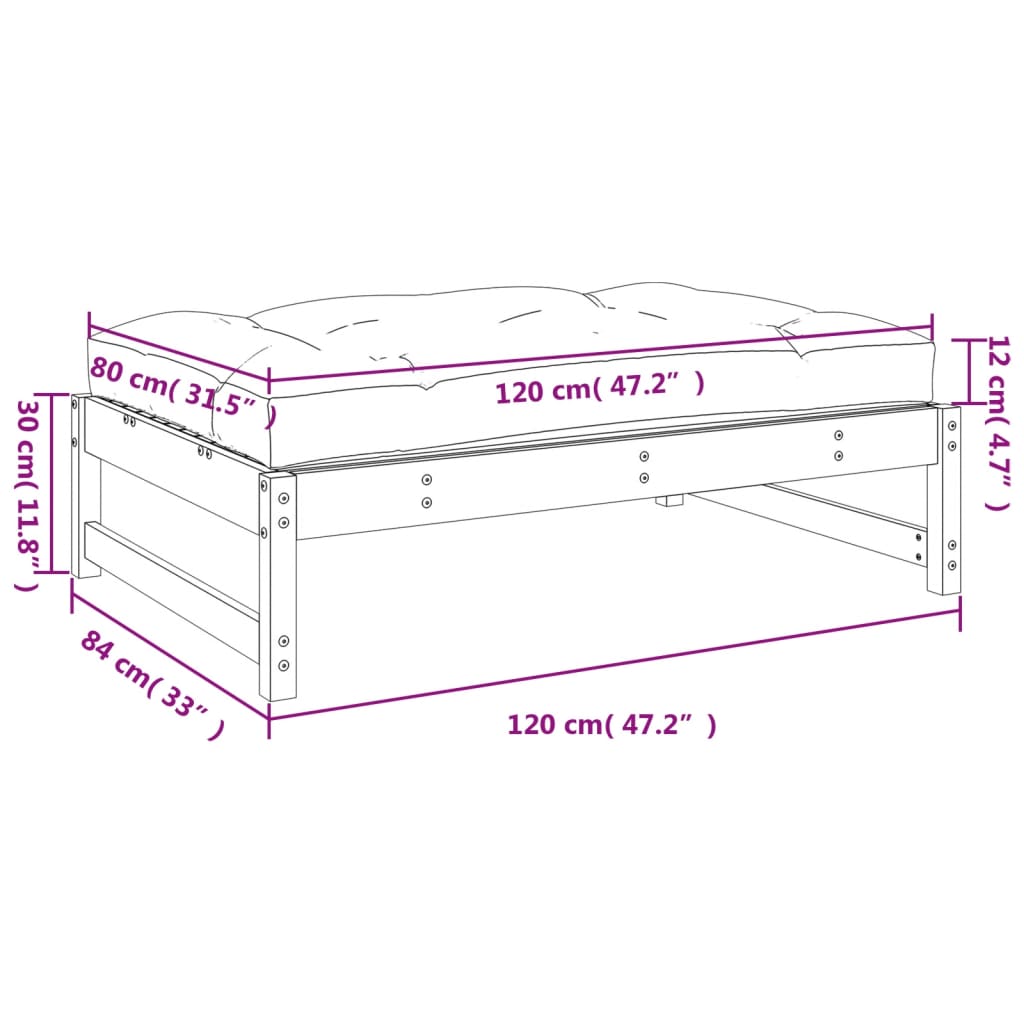 Vrtni tabure sivi 120 x 80 cm od masivne borovine