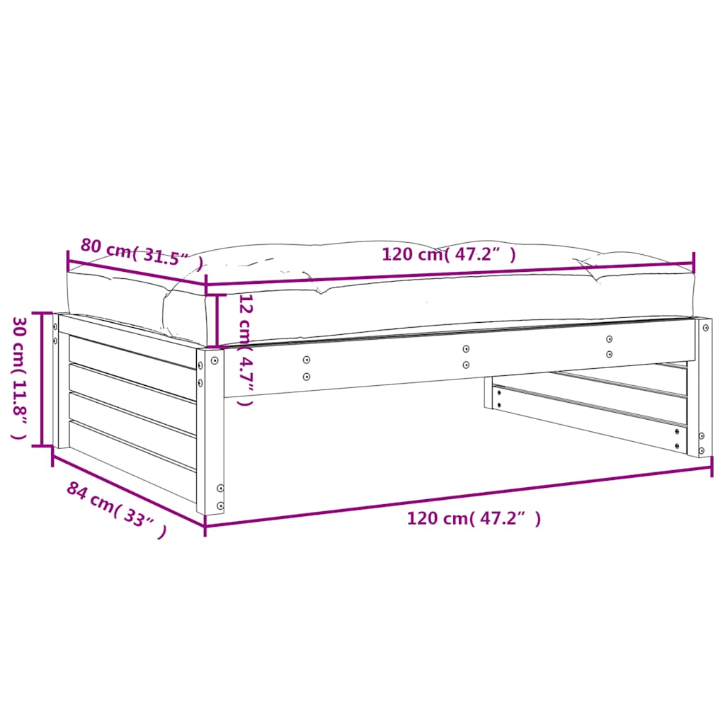 Vrtni tabure sivi 120 x 80 cm od masivne borovine