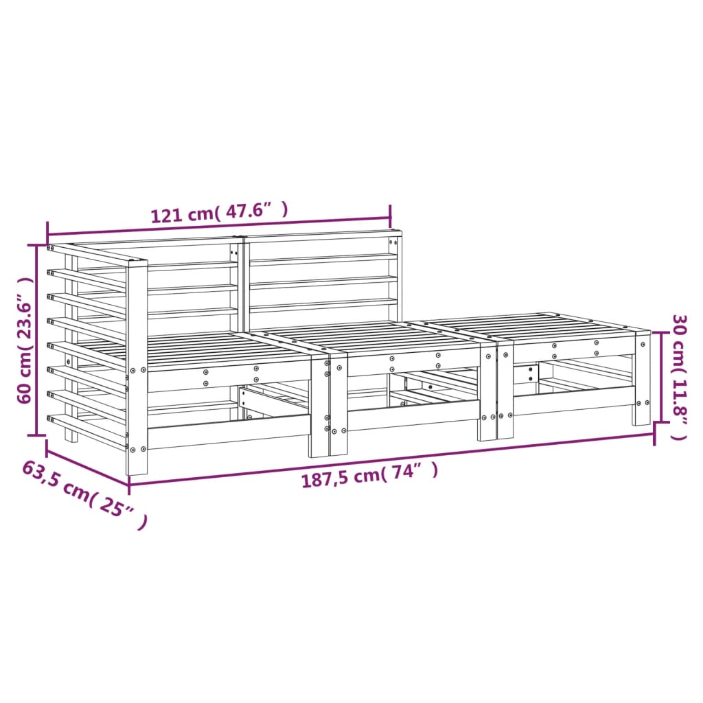 3-dijelna vrtna garnitura od impregnirane borovine