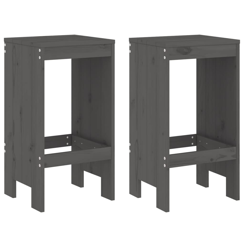 Barski stolci 2 kom sivi 40 x 36 x 75 cm od masivne borovine
