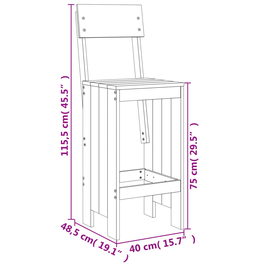 Barski stolci 2 kom 40 x 48,5 x 115,5 cm od masivne duglazije