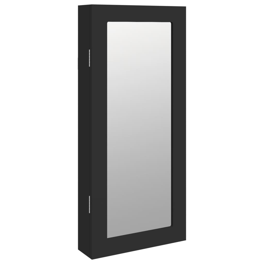 Zidni ormarić za nakit s ogledalom crni 30 x 8,5 x 67 cm