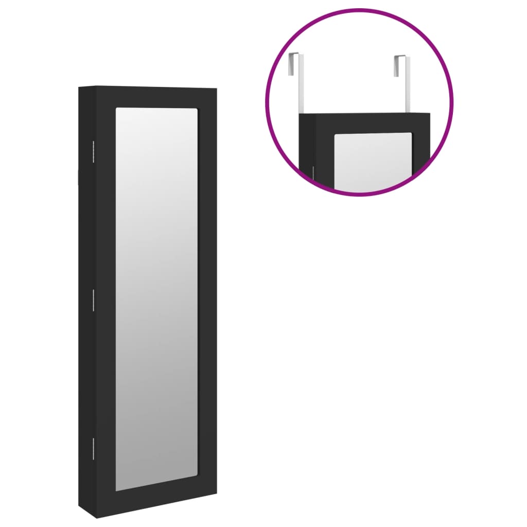 Zidni ormarić za nakit s ogledalom crni 30 x 8,5 x 90 cm