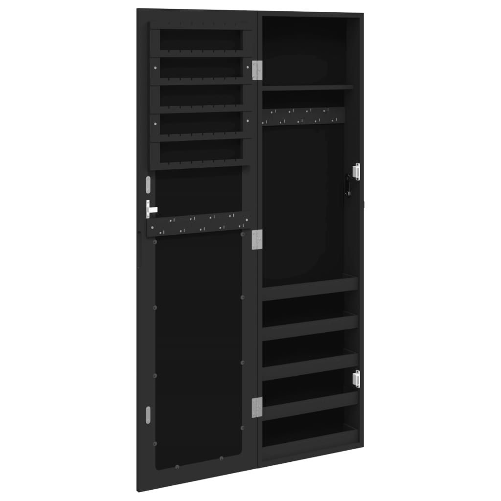 Zidni ormarić za nakit s ogledalom crni 30 x 8,5 x 106 cm