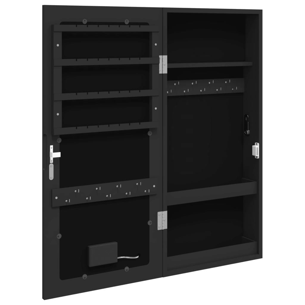 Zidni ormarić za nakit s LED svjetlima crni