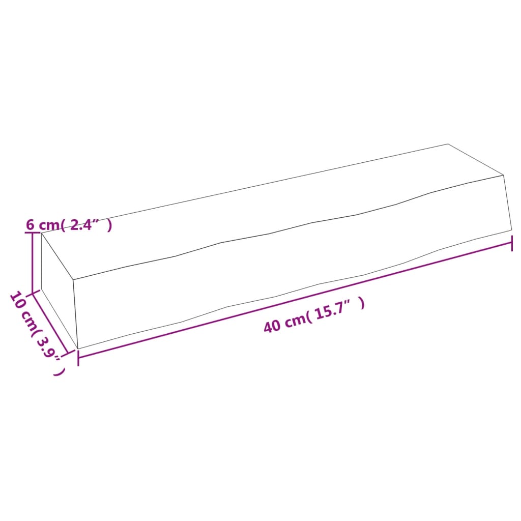 Zidna polica 40 x 10 x 6 cm od neobrađene masivne hrastovine