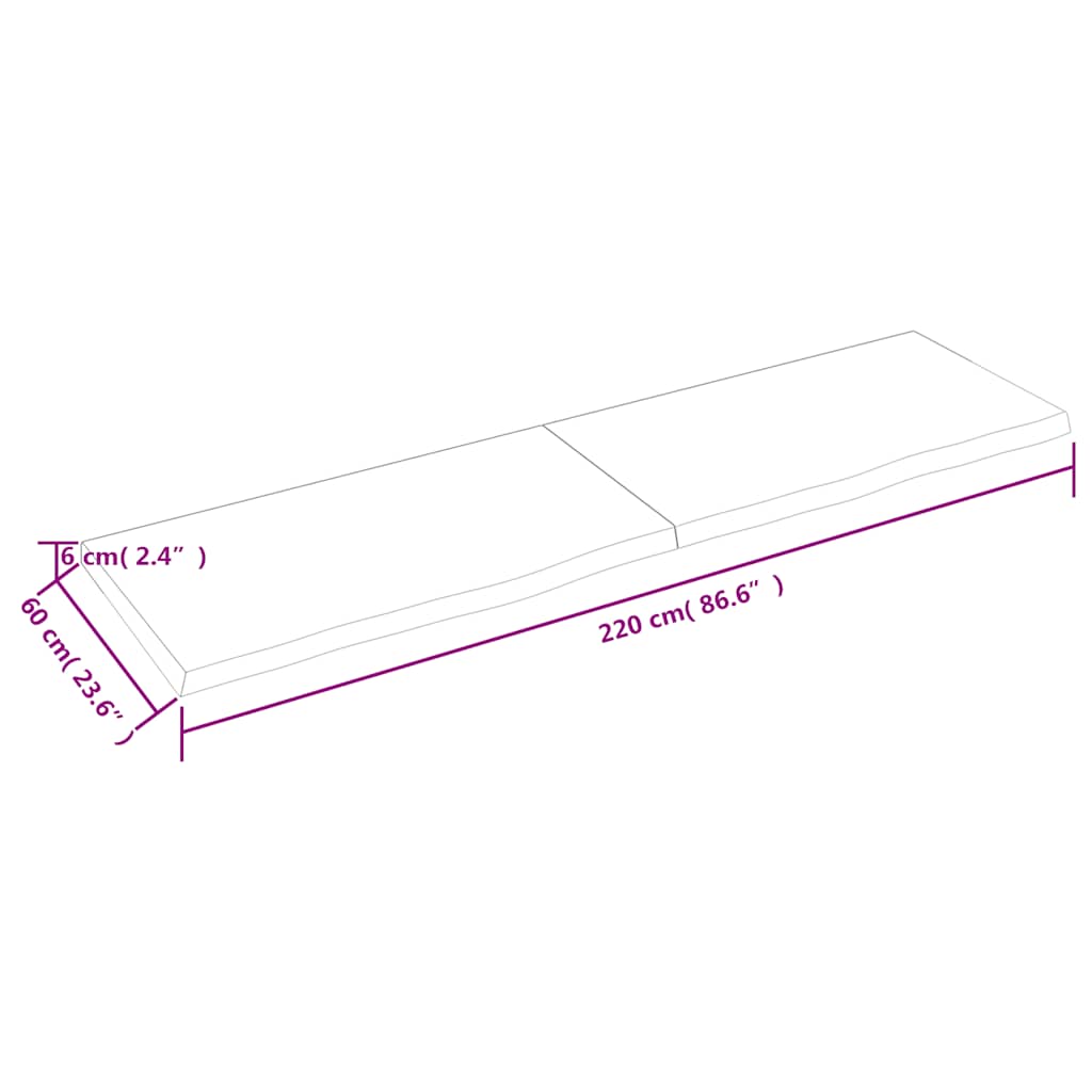 Zidna polica 220x60x(2-6) cm neobrađena masivna hrastovina