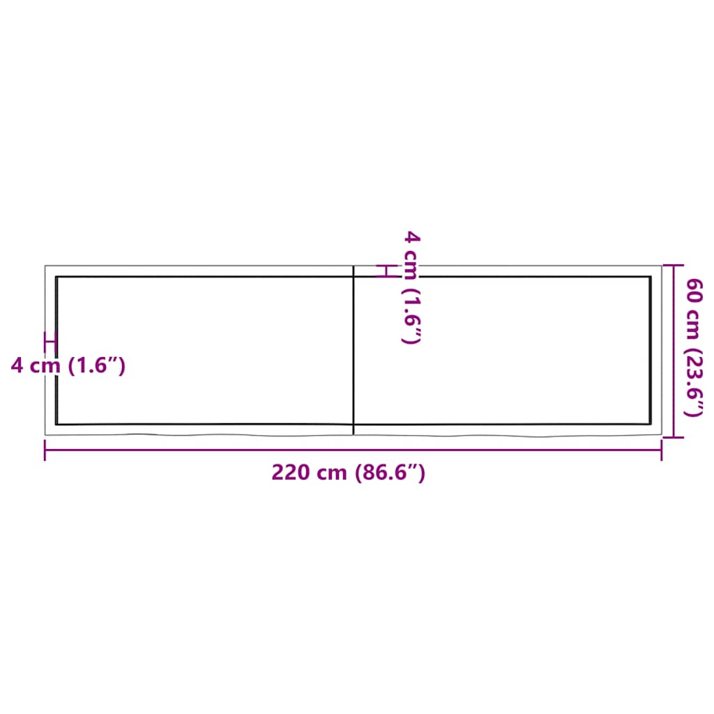 Zidna polica 220x60x(2-6) cm neobrađena masivna hrastovina