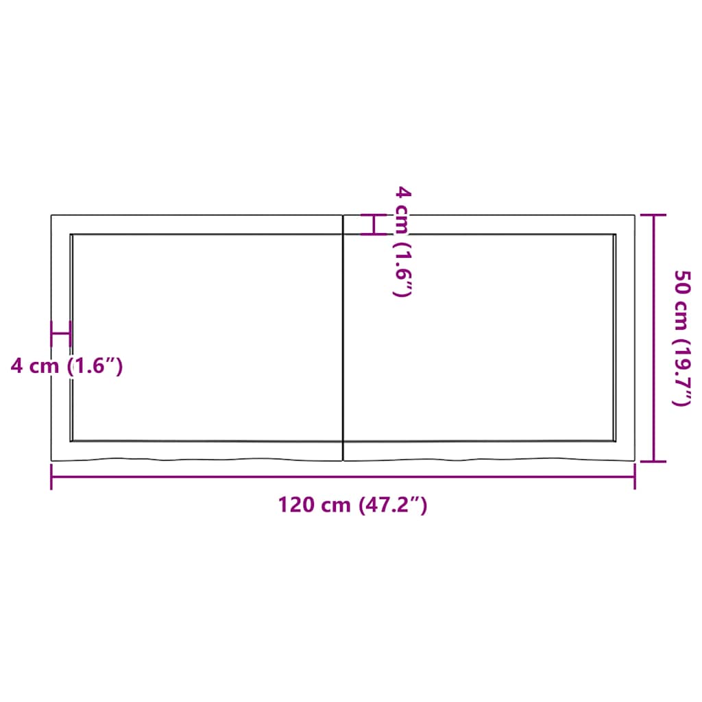 Zidna polica tamnosmeđa 120x50x(2-4) cm od obrađene hrastovine