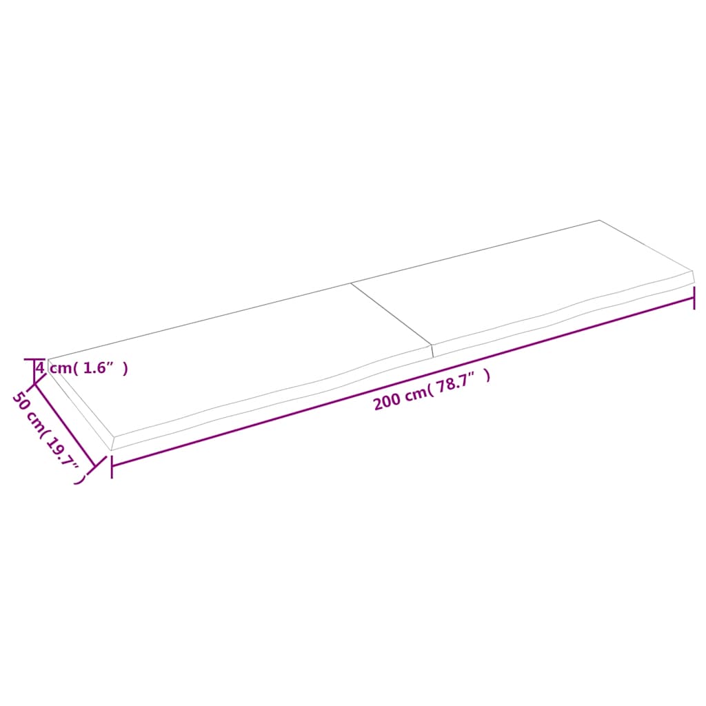 Zidna polica tamnosmeđa 200x50x(2-4) cm od obrađene hrastovine
