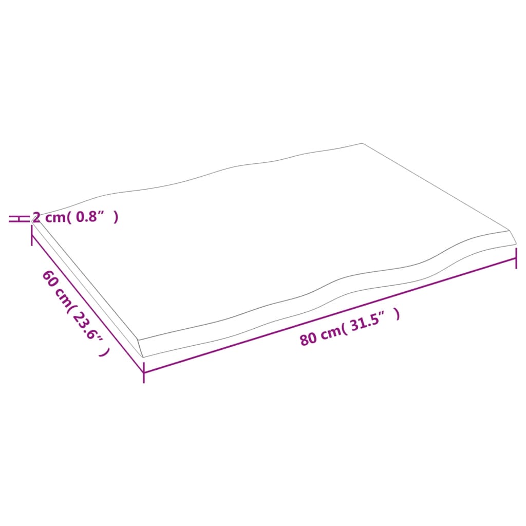 Stolna ploča 80x60x2 cm netretirana hrastovina sa živim rubom