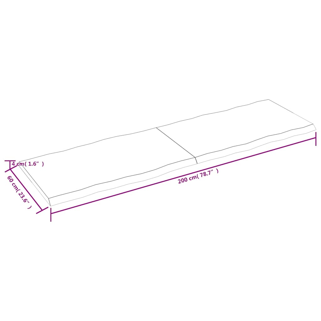 Stolna ploča svjetlosmeđa 200x60x(2-4) cm obrađena hrastovina