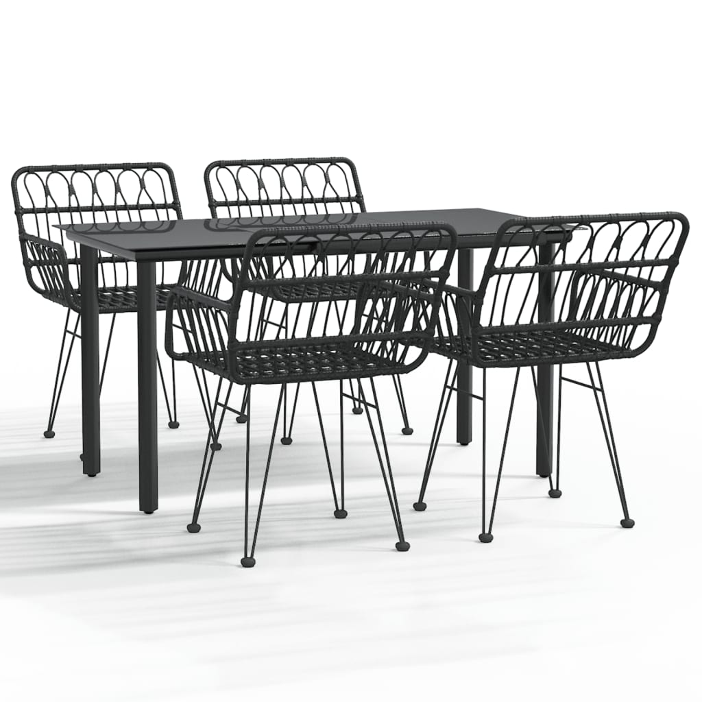 5-dijelni vrtni blagovaonski set od poliratana crni Crna Dužina stola 140 cm