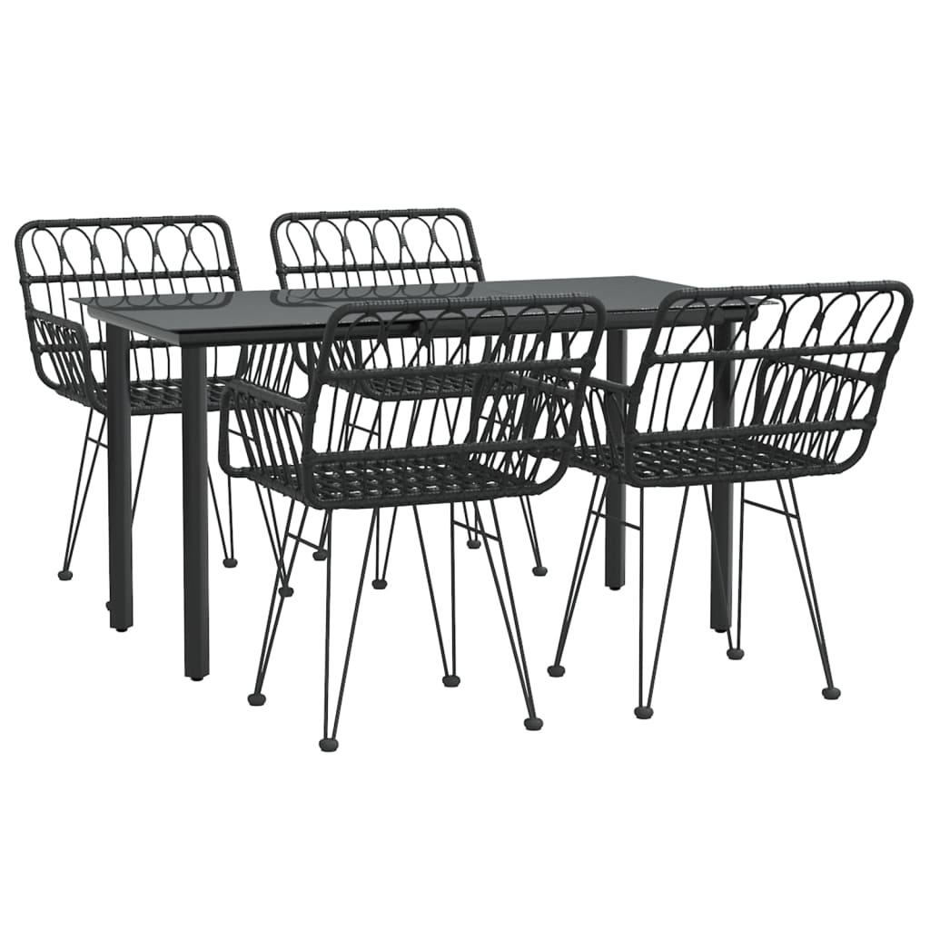 5-dijelni vrtni blagovaonski set od poliratana crni Crna Dužina stola 140 cm